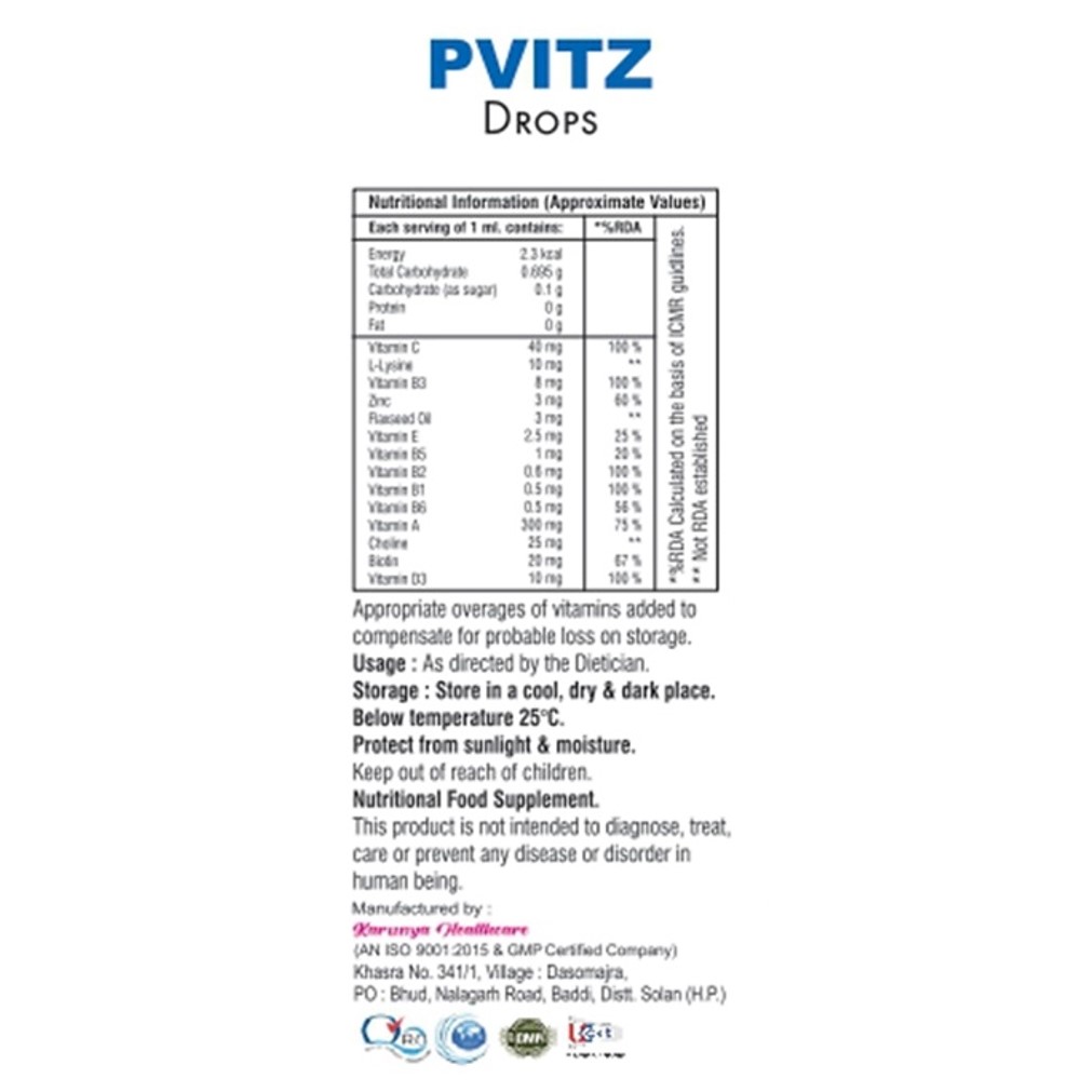 PvitZ - Multivitamin, Multiminaral with L-Lysine Drops for kids, Pharmamate