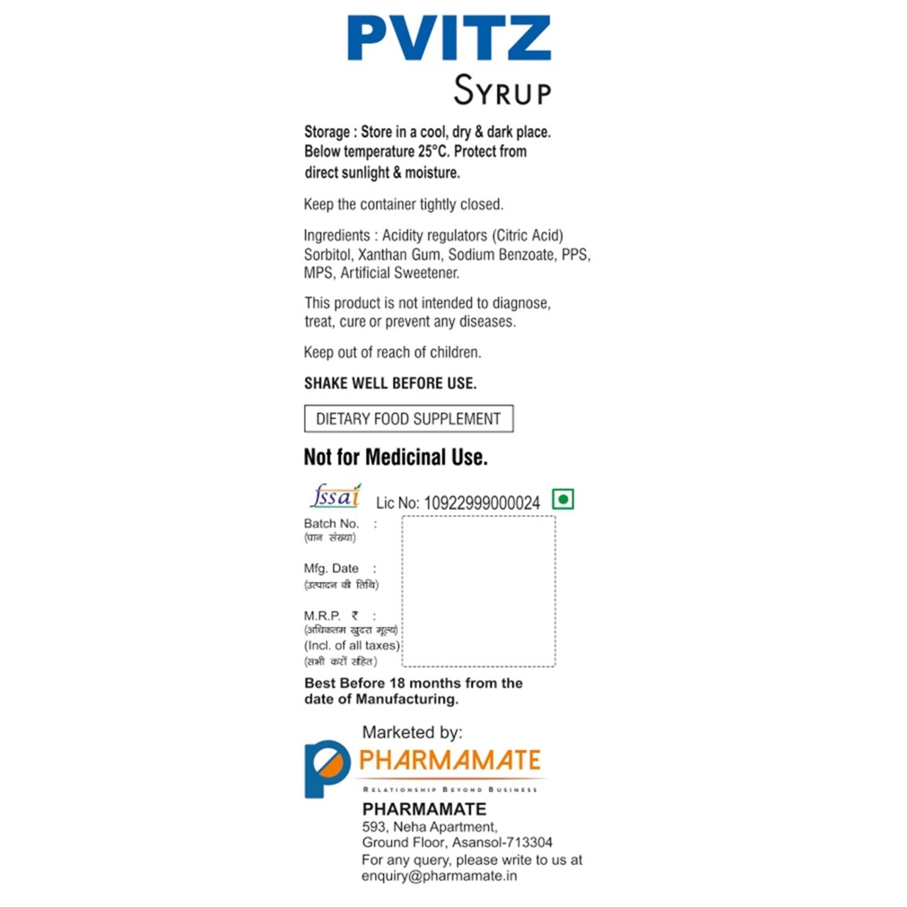 PvitZ - Multivitamin, Multiminaral with Lycopene Syrup, Pharmamate